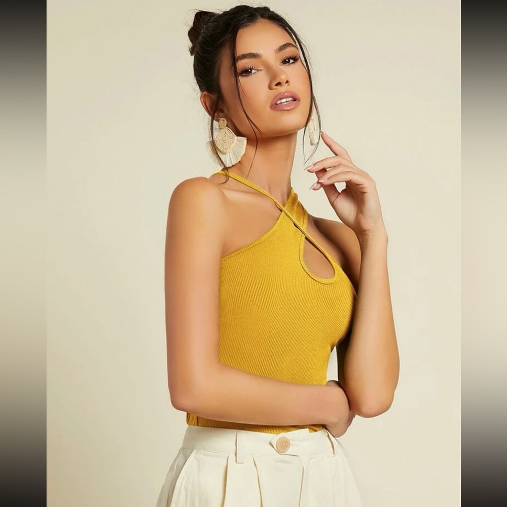 Mustard Crisscross Rib-Knot Top